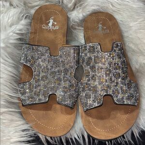 Corkys Bogalusa Rhinestone Leopard Sandals Animal Print  Slip On Women’s  8 New